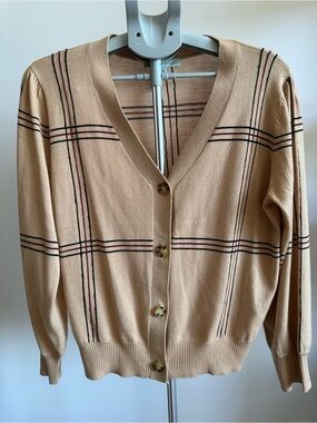 cleo Tan Plaid V-Neck Button Cardigan